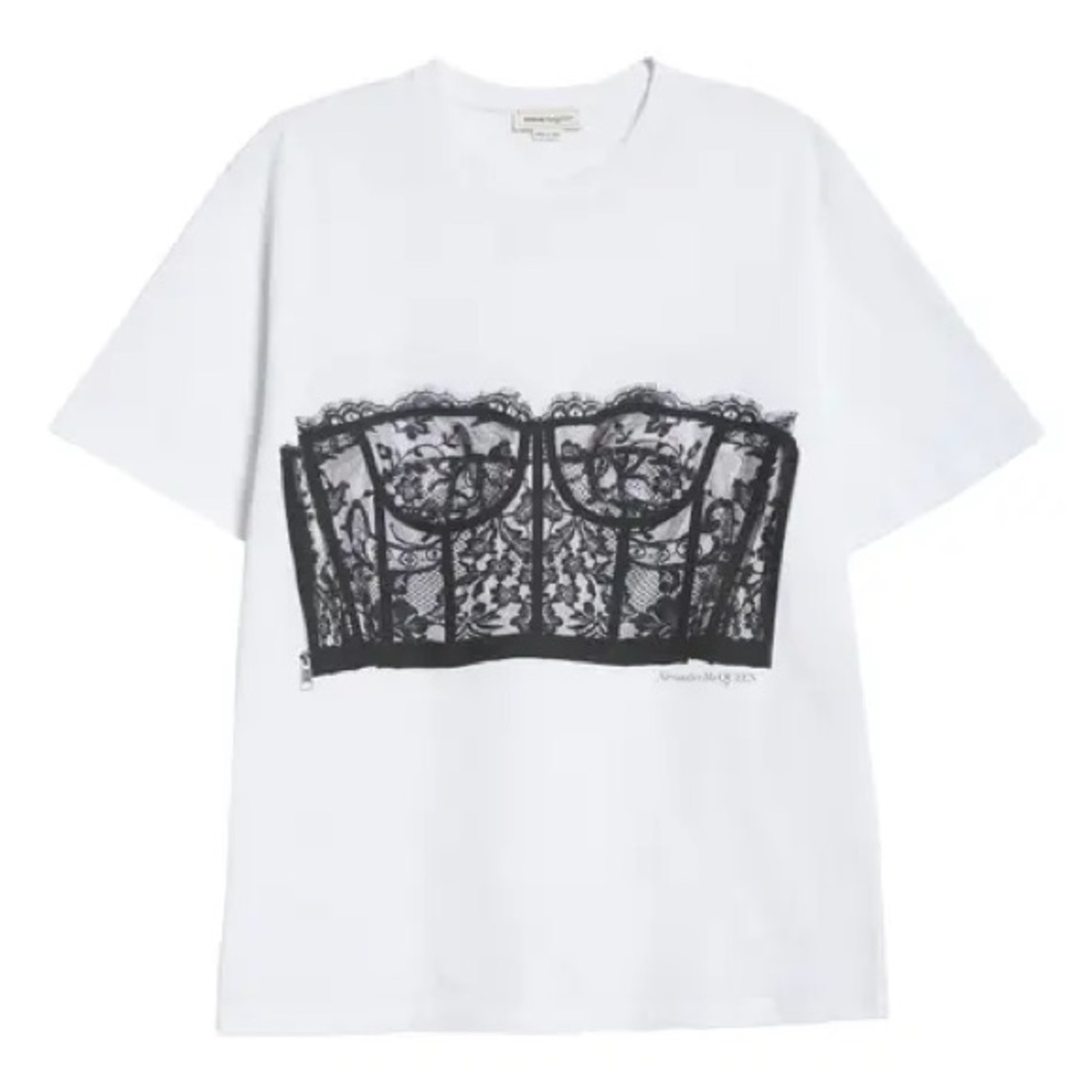 Alexander McQueen Corset Graphic Tee - White Size 36 - Oversized fit